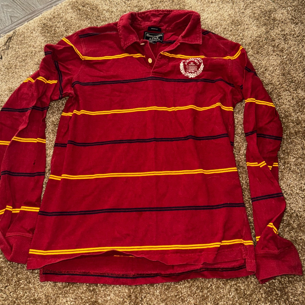 Abercrombie & Fitch Red Striped Polo Shirt